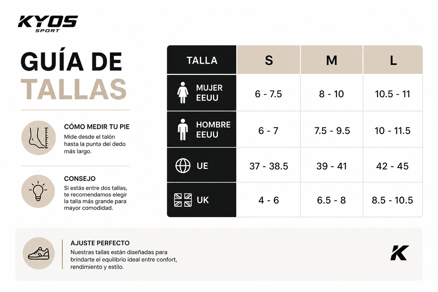 Guia de Tallas Kyos Sort