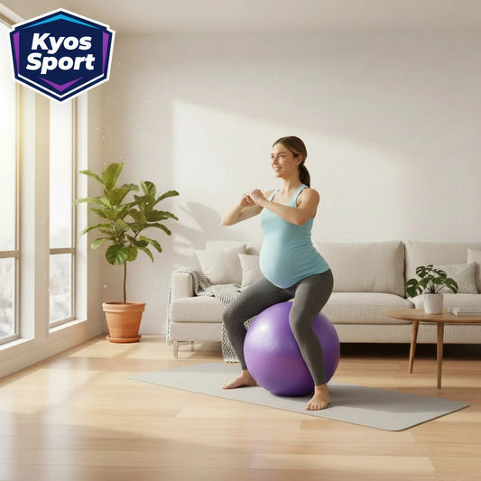 Mujer ejercitando con pelota mini pilates 25cm antideslizante