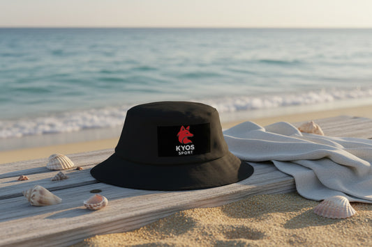 Gorro Bucket Kyos Sport Negro - Vista Frontal Detalle - Ajuste Flexfit