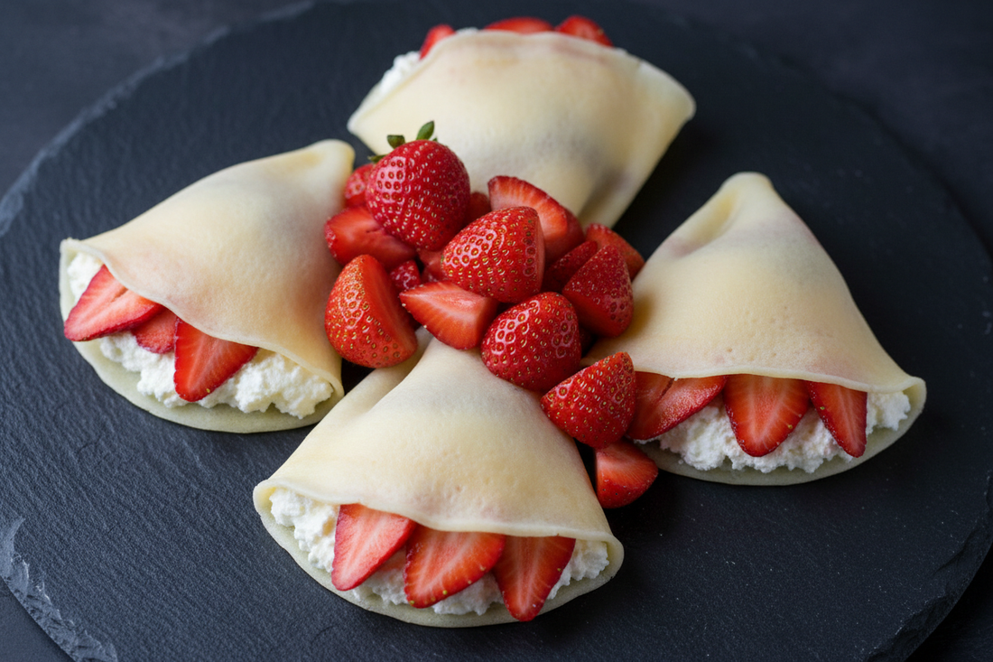 Crepes de clara de huevo rellenas de queso fresco y fresas – Desayuno fit quema grasa – Kyos Sport