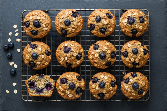 Muffins fitness de avena y arándanos en rejilla – Meal prep desayuno fit – Kyos Sport
