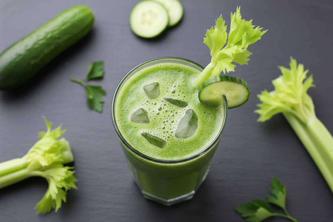 Smoothie verde detox de apio, pepino, manzana verde y spirulina – Snack fit detox entre horas – Kyos Sport