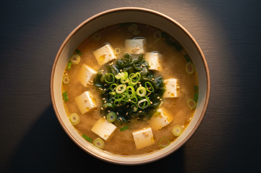 Sopa de miso con tofu sedoso y algas wakame — cena fitness Kyos Sport
