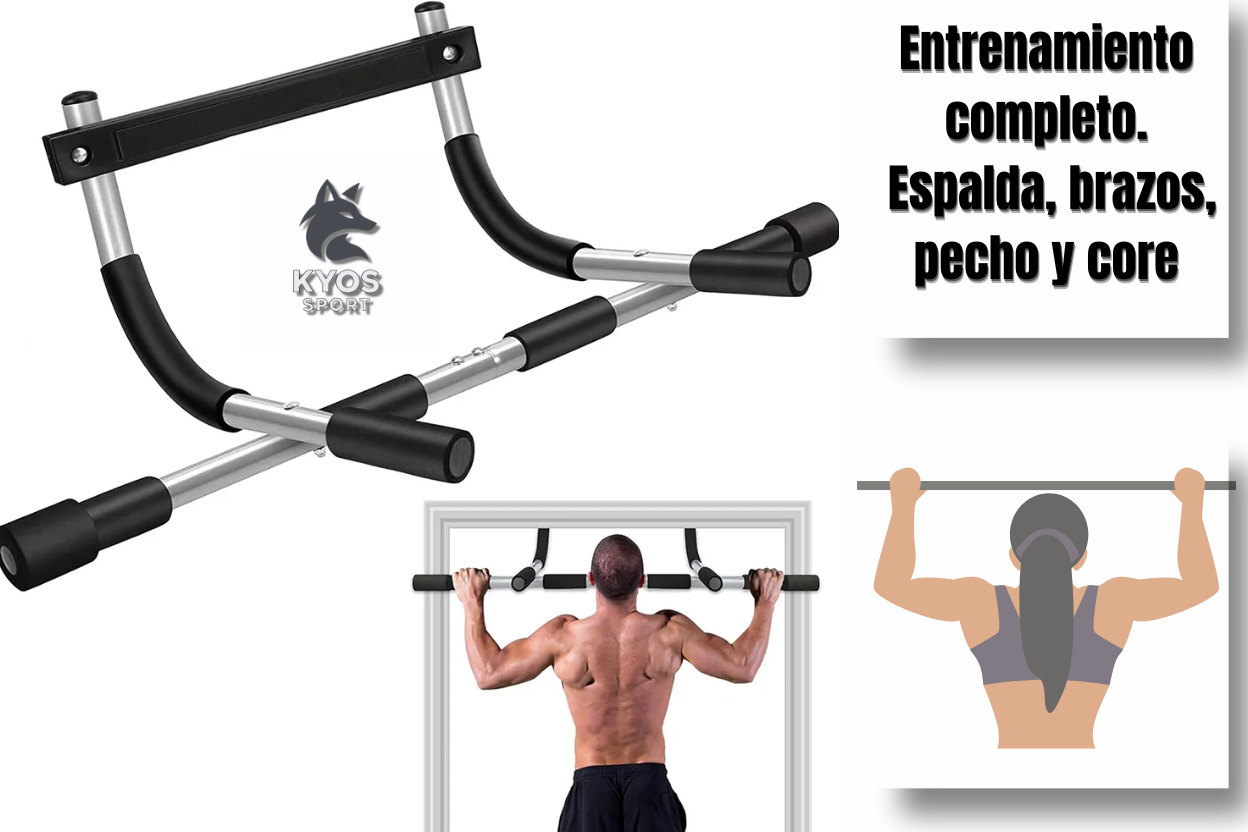 Barra de dominadas para puerta KyosSport – hombre y mujer entrenando en casa