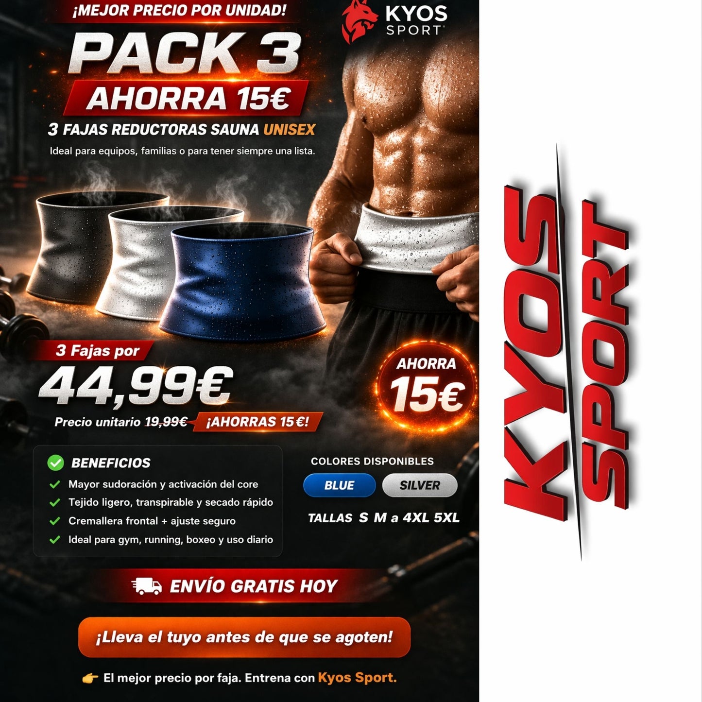 Pack 3 Fajas Reductoras Sauna – Ahorra 15€