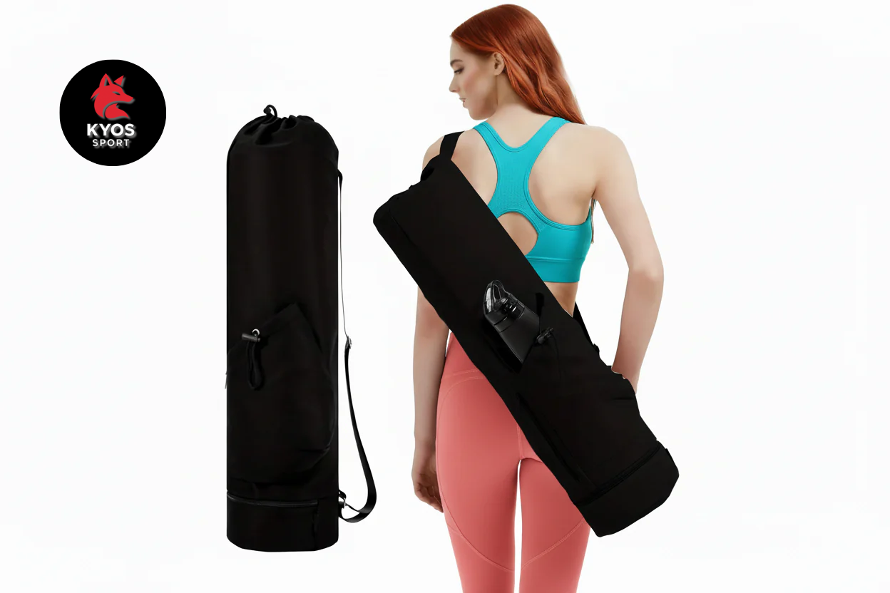  Bolsa esterilla yoga negra – con bolsillo impermeable – Kyos Sport