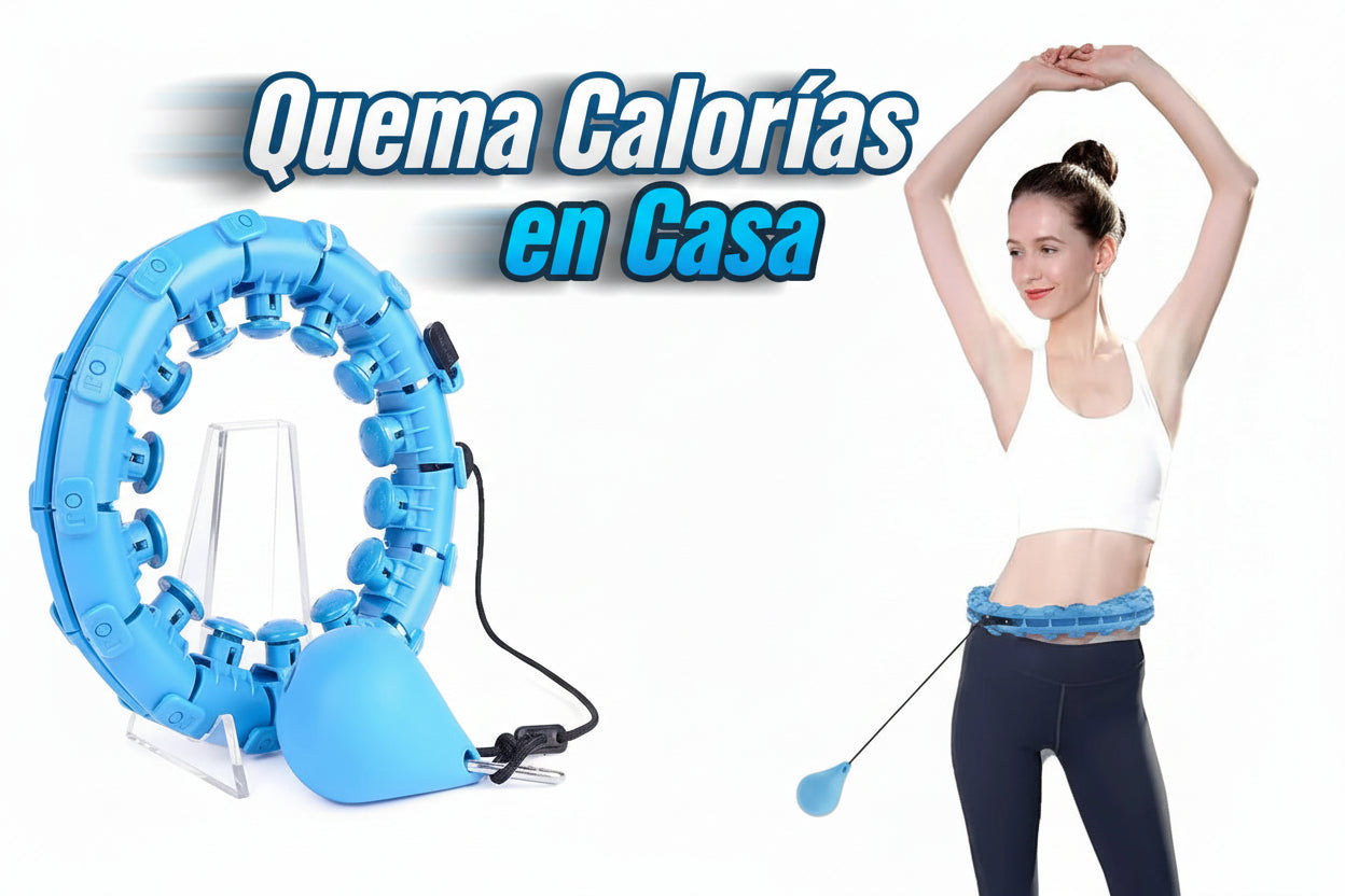 Mujer entrenando con hula hoop con peso para pérdida de peso y cardio