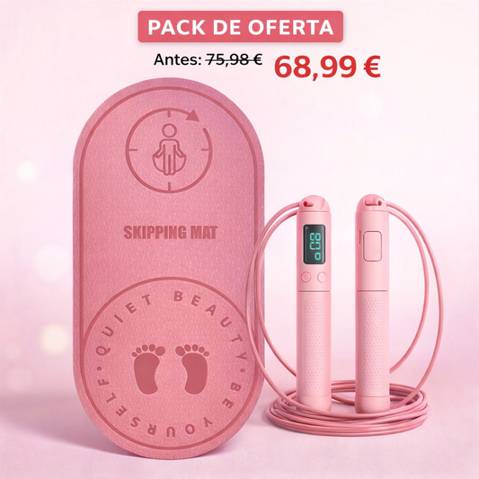 Pack oferta fitness: alfombra TPE + comba inteligente rosa – Kyos Sport