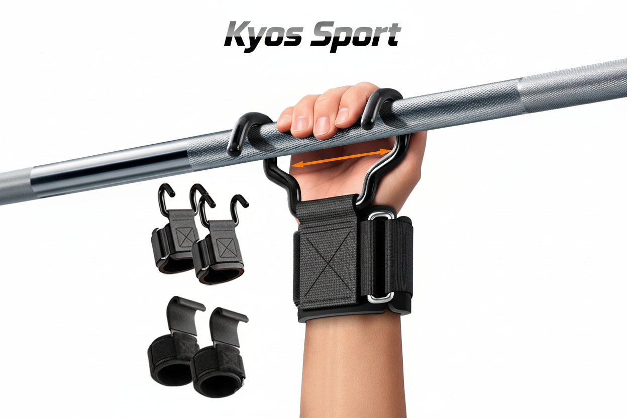Ganchos de musculación con muñequeras ajustables para gym - Kyos Sport