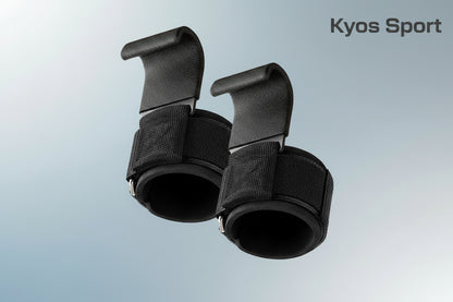 Pack 2 ganchos placa acero negro con muñequeras gym - Kyos Sport