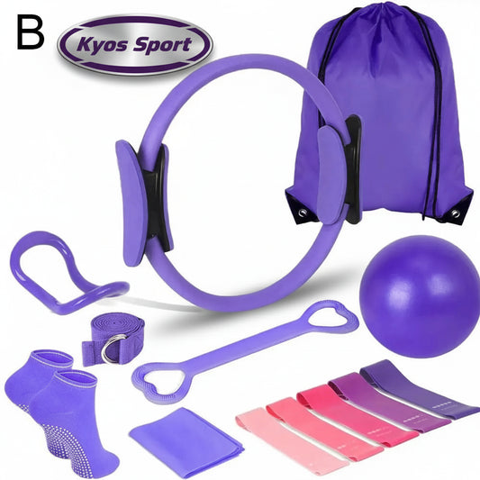 Set de pilates con aro, bandas y accesorios de yoga