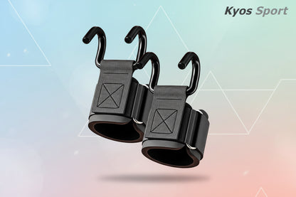 Pack 2 ganchos negros con straps para entrenamiento de fuerza - Kyos Sport