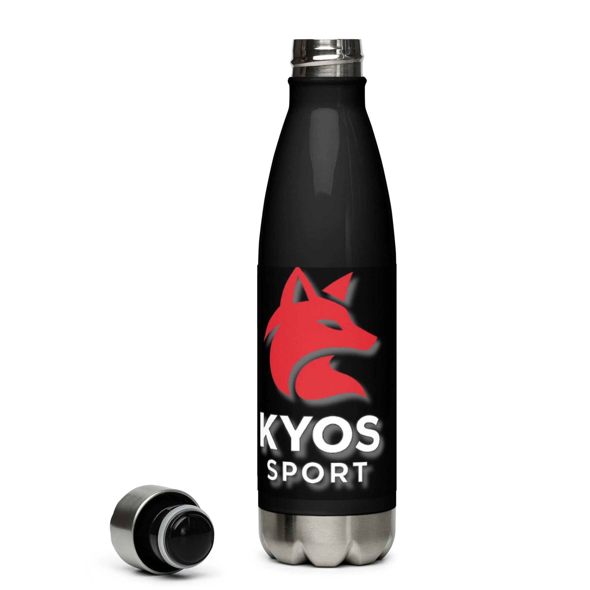 Botella Térmica Kyos Sport 500ml Negra - Vista Frontal Detalle - Acero Inoxidable 